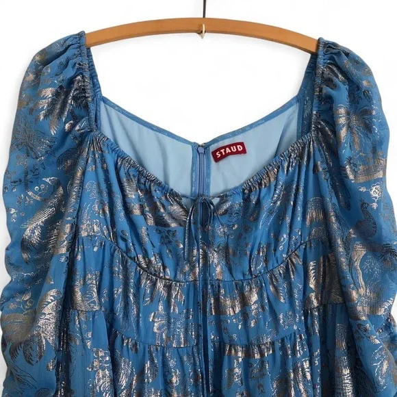Staud Blue and Silver Long-sleeve Babydoll Dress - Picture 5 of 7